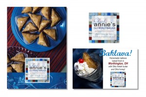 Logo and various-use promotional cards for Glad Annie's Old World Baklava.